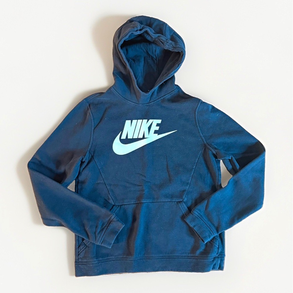 Nike Boys' Black Pullover Hoodie w/ Logo Graphic Print & Pockets Size XL